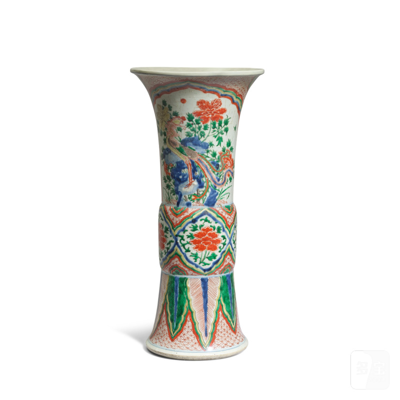 清順治 五彩鳳紋觚式瓶 | A WUCAI 'PHOENIX' VASE, GU - 图1
